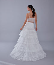 Load image into Gallery viewer, A line petticoat with train, Tiered Tulle Underskirt for Bridal Dress, Chapel Train Slip, White Crinoline 4 Hoop