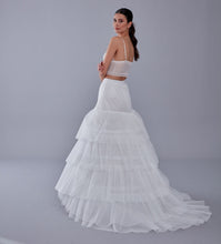 Load image into Gallery viewer, A line petticoat with train, Tiered Tulle Underskirt for Bridal Dress, Chapel Train Slip, White Crinoline 4 Hoop