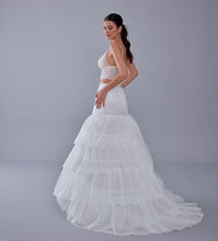 Load image into Gallery viewer, A line petticoat with train, Tiered Tulle Underskirt for Bridal Dress, Chapel Train Slip, White Crinoline 4 Hoop