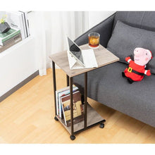 Load image into Gallery viewer, Modern Industrial Style Metal Wood TV Tray Bedside Table with Removable Casters