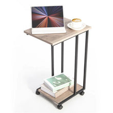 Load image into Gallery viewer, Modern Industrial Style Metal Wood TV Tray Bedside Table with Removable Casters