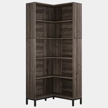 Load image into Gallery viewer, 71-inch High Corner Bookcase Bookshelf in Dark Gray Wood Finish