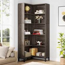 Load image into Gallery viewer, 71-inch High Corner Bookcase Bookshelf in Dark Gray Wood Finish