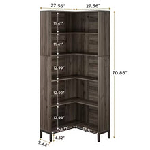 Load image into Gallery viewer, 71-inch High Corner Bookcase Bookshelf in Dark Gray Wood Finish