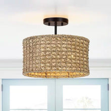 Load image into Gallery viewer, Bohemian 13.6-inch Round Rattan Drum 2-Light Ceiling Light - Semi-Flush Mount