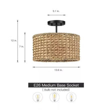 Load image into Gallery viewer, Bohemian 13.6-inch Round Rattan Drum 2-Light Ceiling Light - Semi-Flush Mount