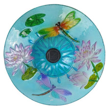 Load image into Gallery viewer, Outdoor Glass Bowl Bird Bath with Black Metal Stand and Solar Powered Light