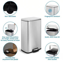 Load image into Gallery viewer, 8-Gallon Stainless Steel Kitchen Trash Can with Step-on Lid
