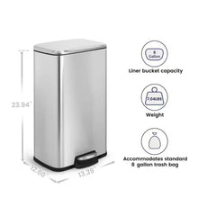 Load image into Gallery viewer, 8-Gallon Stainless Steel Kitchen Trash Can with Step-on Lid
