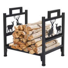 Load image into Gallery viewer, 1.5 Ft. Black Metal Firewood Log Rack with Deer Pattern