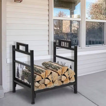 Load image into Gallery viewer, 1.5 Ft. Black Metal Firewood Log Rack with Deer Pattern