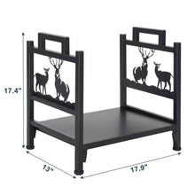 Load image into Gallery viewer, 1.5 Ft. Black Metal Firewood Log Rack with Deer Pattern