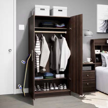 Load image into Gallery viewer, Bedroom Armoire Wardrobe Cabinet Closet with Hanging Rail in Brown Wood Finish