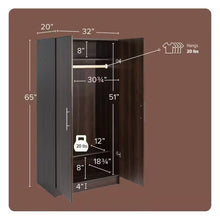 Load image into Gallery viewer, Bedroom Armoire Wardrobe Cabinet Closet with Hanging Rail in Brown Wood Finish