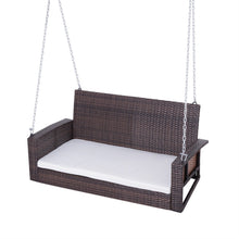 Load image into Gallery viewer, Espresso Wicker Porch Swing 7ft Hanging Chain with Cream Padded Cushion