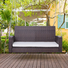 Load image into Gallery viewer, Espresso Wicker Porch Swing 7ft Hanging Chain with Cream Padded Cushion