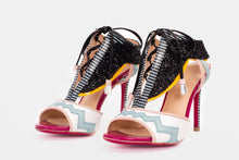 Load image into Gallery viewer, The Santa Amaro White Glitter Leather T-Strap Lace -Up Women Sandal