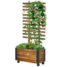 Load image into Gallery viewer, Farmhouse Rustic Wooden Raised Garden Bed Planter with Trellis on Wheels