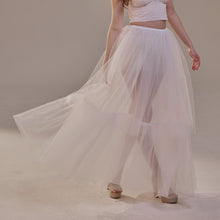 Load image into Gallery viewer, Elegant Double Tulle Skirt , Double Layer  Soft White Tulle Skirt for Women, Sheer Maxi Overskirt