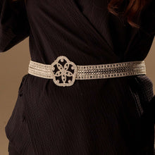 Load image into Gallery viewer, Elegant Silver Flower Belt - Bridal Sash Belt, Jeweled  Belt