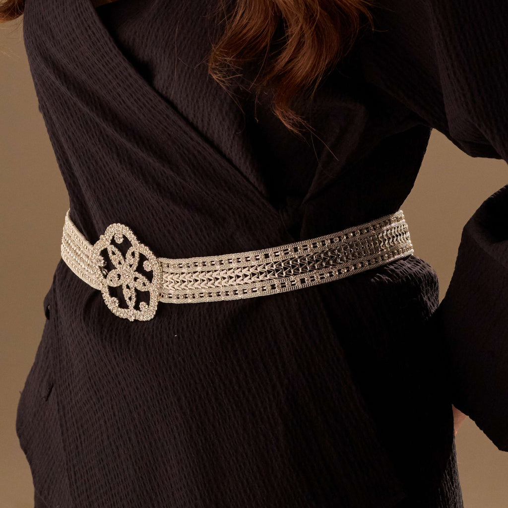 Elegant Silver Flower Belt - Bridal Sash Belt, Jeweled  Belt