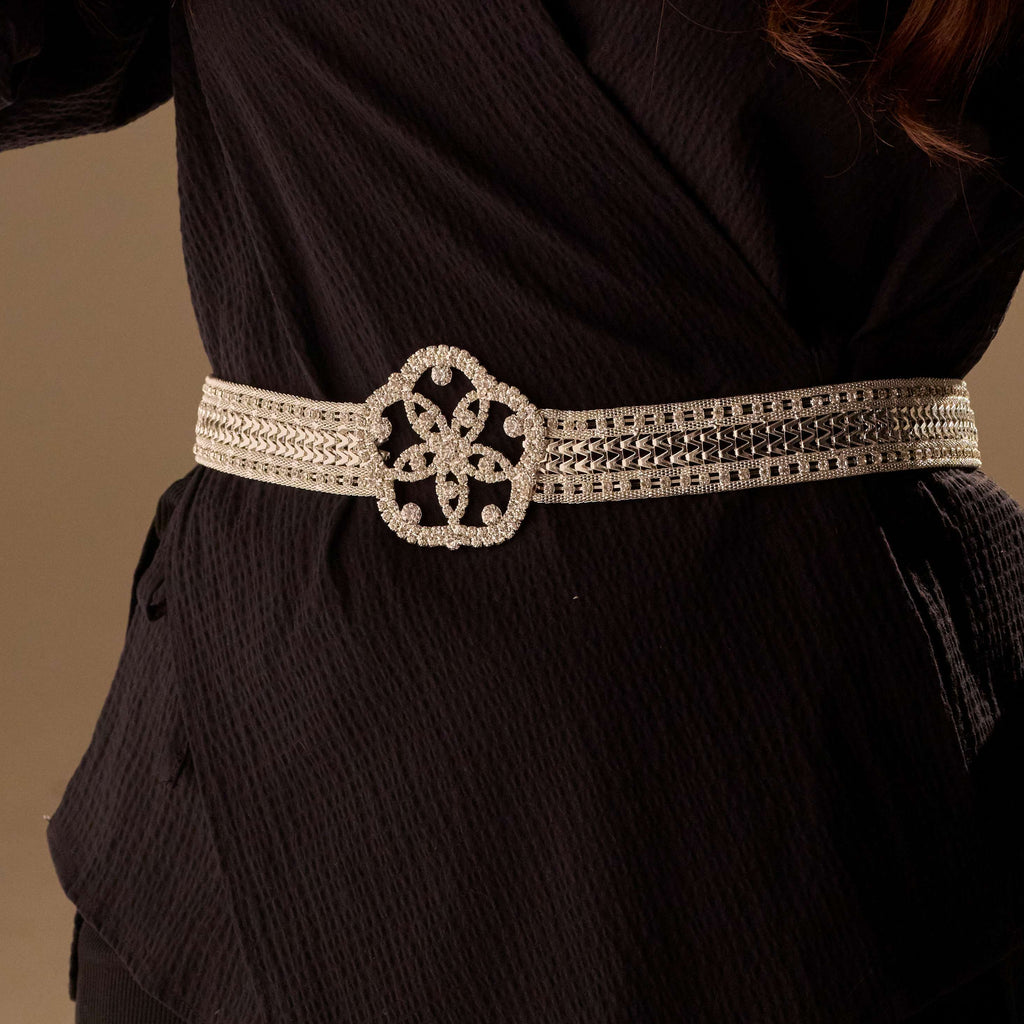 Elegant Silver Flower Belt - Bridal Sash Belt, Jeweled  Belt
