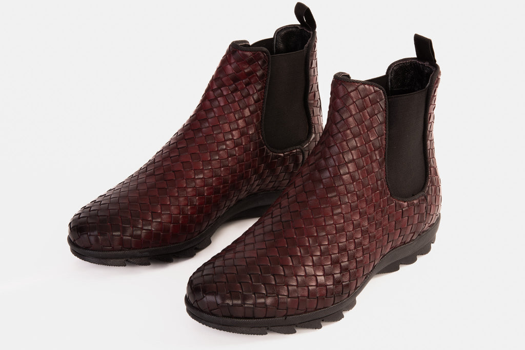 The Luxpre Burgundy Leather Handwoven Casual Chelsea Men Boot Final Sale!