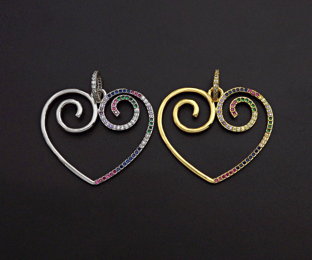 Colorful CZ Curved Heart Pendant,Sku#F1121C