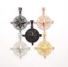 Load image into Gallery viewer, Black CZ Pave On Black Micro Pave Round Compass Pendant/Charm with Star ,Cubic Zirconia Pendant, 38x50mm, sku#F529/F411