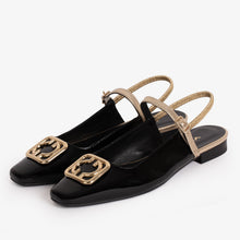 Load image into Gallery viewer, The Rosalinda Black Leather Women Flat Slingback Sandal