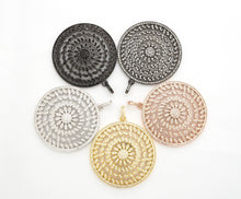 Load image into Gallery viewer, 40mm Large CZ Micro Pave Hollow out Filigree Round Disc Pendant, Cubic Zirconia Rose Gold/Gold/Silver/Black Focal Pendant, 40x43mm, F498C