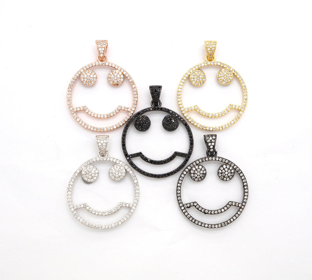 CZ Micro Pave Cute Face Round Pendant with bail, 30x27mm, Cubic Zirconia Round Pave Pendant Charm Beads, Pave Pendant, SKU#F500/F533