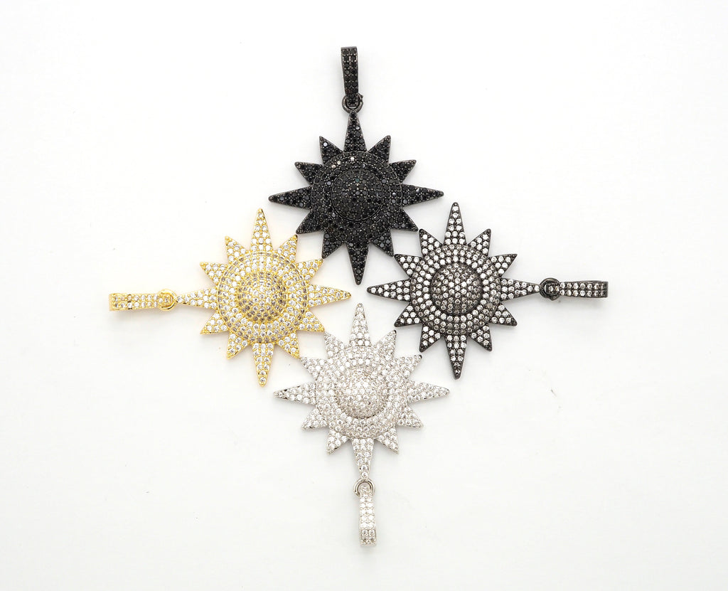 3D CZ Micro Pave North Star Emblem Pendant/Charm,Cubic Zirco