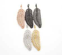 Load image into Gallery viewer, 56mm Large CZ Micro Pave Leaf Pendant with Jump Ring, Gold/Silver/Black/Rose Gold Plated, Cubic Zirconia Leaf Pendant/Charm,sku#F512