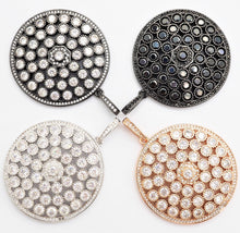 Load image into Gallery viewer, 40mm Large CZ Micro Pave Filigree Round Disc Pendant, Cubic Zirconia Rose Gold/Silver/Black Focal Pendant, sku#F545