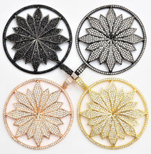 Load image into Gallery viewer, 40mm Large CZ Micro Pave Hollow out Flower Round Disc Pendant, Cubic Zirconia Rose Gold/Gold/Silver/Black Focal Pendant, 46x43mm, F546C