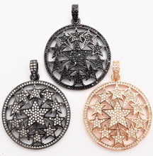 Load image into Gallery viewer, 30mm Large CZ Micro Pave Hollow out Star Disc Pendant, Cubic Zirconia Filigree Rose Gold/Gold/Silver/Black Focal Pendant, 33x37mm, F547