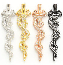 Load image into Gallery viewer, CZ Micro Pave Animal Inspired Sword Pendant, Cubic Zirconia Sword Large Pendant/Charm 13x50mm,sku#F551