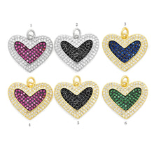 Load image into Gallery viewer, CZ Micro Pave Heart Pendant/Charm, Cubic Zirconia Blue Fuchsia Black Green Heart Pave Pendant,18x21mm, sku#F560