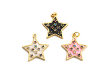 Load image into Gallery viewer, Colorful CZ on Star Enamel Pendant, Star Enamel Charm Pendant, White/Black/Blue/Red/Pink/Turquoise Star,20x21mm,sku#F934