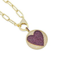 Load image into Gallery viewer, Paperclip Colorful CZ Heart Necklace, Sku#CL26