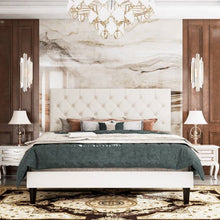 Load image into Gallery viewer, Full White Faux Leather Upholstered Platform Bed with Button-Tufted Headboard