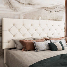 Load image into Gallery viewer, Full White Faux Leather Upholstered Platform Bed with Button-Tufted Headboard