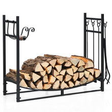 Load image into Gallery viewer, Indoor/Outdoor Heavy Duty Steel Firewood Storage w/ Kindling Holders, Shovel
