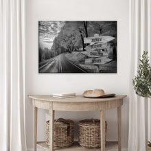 Load image into Gallery viewer, Family Names Monochrome Autumn Roads Sign