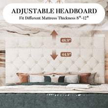 Load image into Gallery viewer, Queen White Faux Leather Upholstered Platform Bed with Button-Tufted Headboard