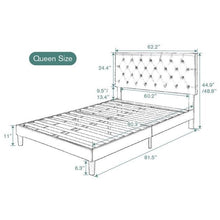 Load image into Gallery viewer, Queen White Faux Leather Upholstered Platform Bed with Button-Tufted Headboard