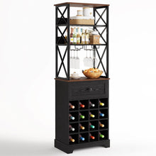 Load image into Gallery viewer, Black/Brown Wine Rack Kitchen Bar Storage Cabinet Shelf with Glass Holders