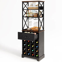 Load image into Gallery viewer, Black/Brown Wine Rack Kitchen Bar Storage Cabinet Shelf with Glass Holders