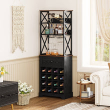 Load image into Gallery viewer, Black/Brown Wine Rack Kitchen Bar Storage Cabinet Shelf with Glass Holders